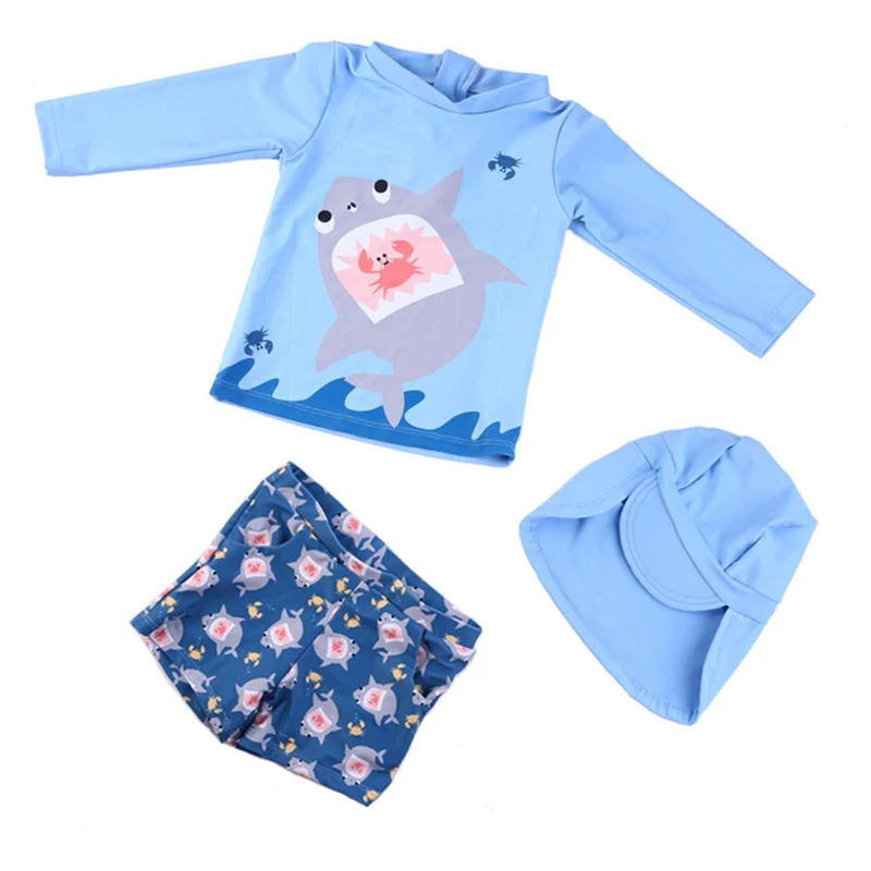 Menino de Duas Fatos de Banho Maiô para Crianças Fatos de Banho para Uma Upf50 + Roupa de Banho Crianças Peças Separados Tubarão Azul Rash Guards para Uma Criança 25 High Quality Mamãe e Bebê