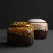 Китайский золотой леопард зерна печи чай чайник в виде листка керамический герметичный горшок ПУ 'er зеленый чай черный чай квадратный горшок для хранения творческие подарки