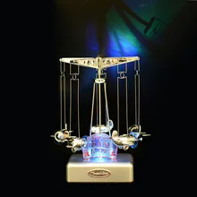 Merry-go-round LED lighted music box Plastic plane Model Craft Movement musical box Carousel Mechanism musical Toy Gift for kid