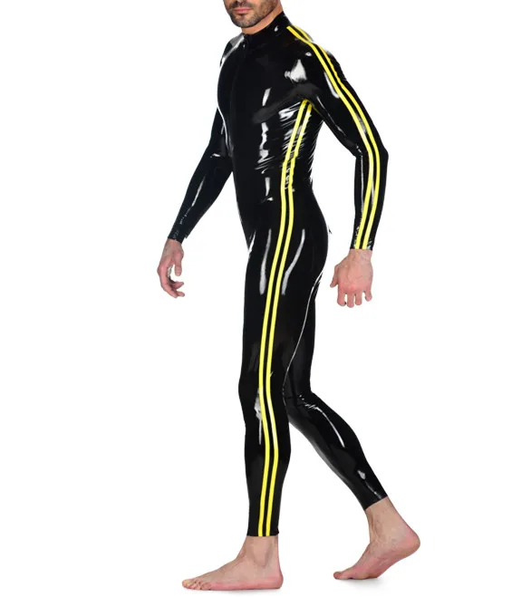 

Latex Short Leotard Polo-Shirt Style Latex Bodysuit With Front Zip For Men