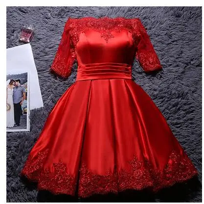 red Robe De Soiree короткое ТРАПЕЦИЕВИДНОЕ светоотражающее платье с вырезом лодочкой для банкета, платье подружки невесты, кружевное элегантное формальное платье для выпускного вечера - Цвет: red