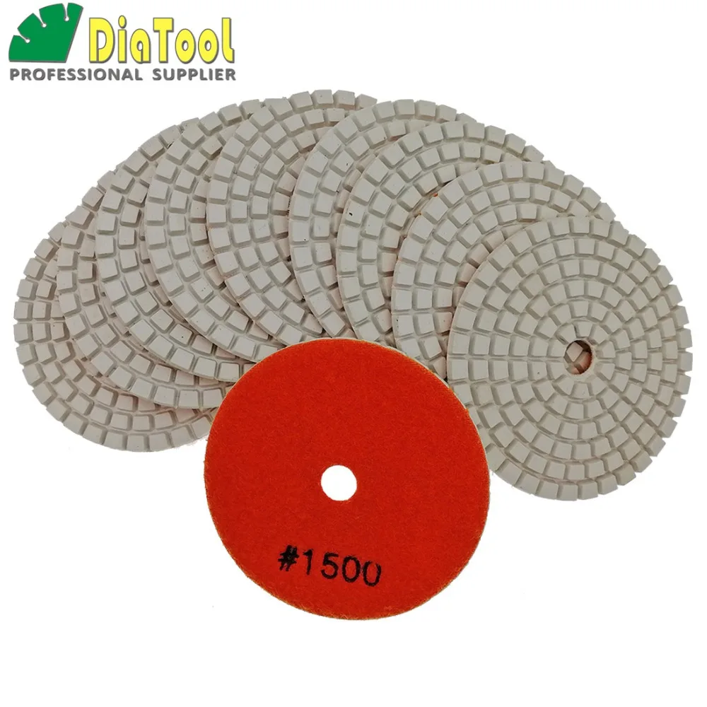 

DIATOOL 10 pcs Dia 80mm Grit #1500 Diamond Wet Flexible Polishing Pads B 3" #1500 White Bond Sanding Disc