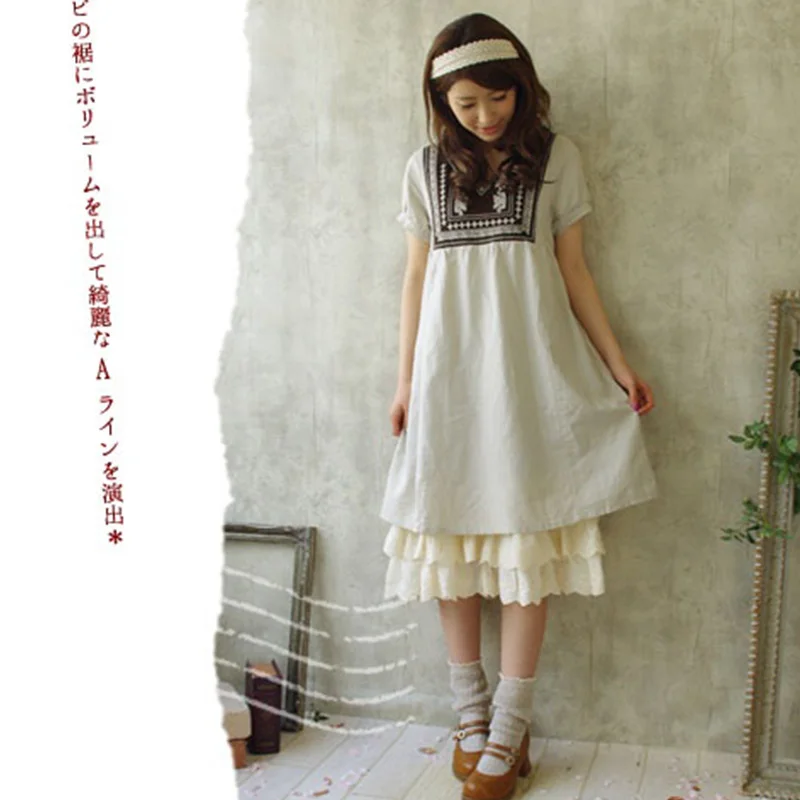 Harajuku Mori Girl, однотонная белая Нижняя юбка, бежевая кружевная многослойная юбка-американка, Женская Базовая юбка для леди, милые юбки Лолиты A195