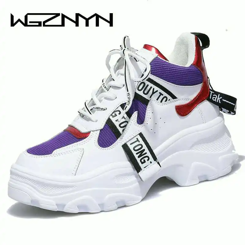 

2019 Spring Autumn New Leather Women's Platform Chunky Sneakers Fashion Women Flat Thick Sole Shoes Woman Dad Footwear 35-40 W43