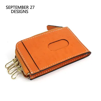 

Key Wallet Men Genuine Leather Housekeeper Keychain Women Key Holder Top Cowhide Leather Car Key Holder Mini Card Case Purses