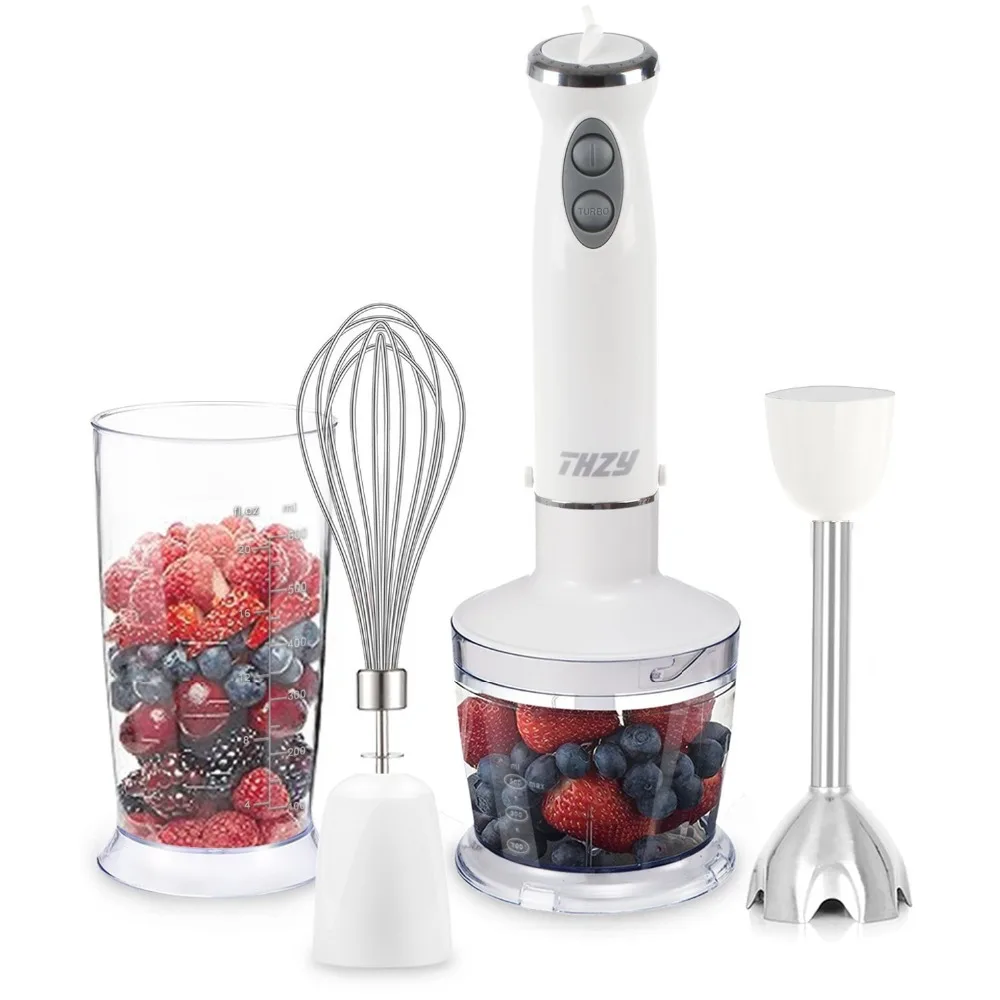 

Hot Sale Immersion Hand Blender, Powerful 400 Watt 4-in-1 Stainless Hand Blender Stick, Food Processor, Whisk and Beaker