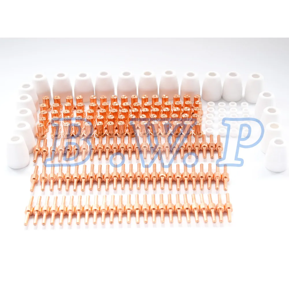 190pcs Plasma Cutter Consumables Kit Extend Long Electrodes Nozzle Tips White Shield Cup Swirl Rings  PT-31 LGK40 Torch