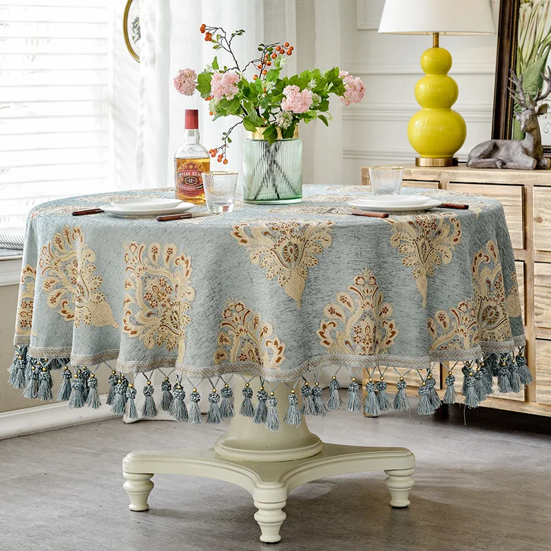  Luxury European Style Round Table Cloth with Tassel Embrodered Jacquard Table Cover Coffee House Ho