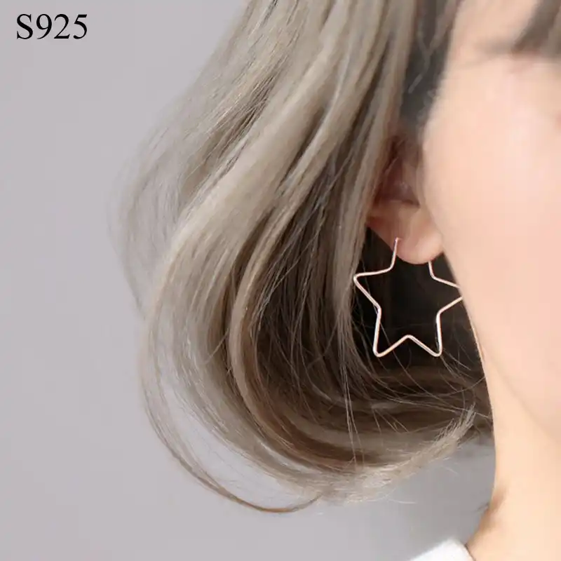 100% Настоящее чистое Твердое Серебро 925 пробы Серьги-кольца для женщин ювелирные изделия женские большие обруч со звездочками Серьги Bijoux