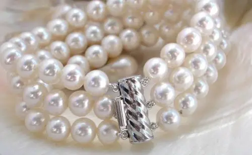 

Wholesale price 16new ^^^^Natural good luster 8-9mm white pearl AAA bracelet 14K/585 jewelry