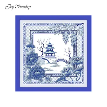 

The blue porcelain view joy sunday cross stitch landscape pictures 11ct 14ct Embroidery printed cross stitch kits needlework set