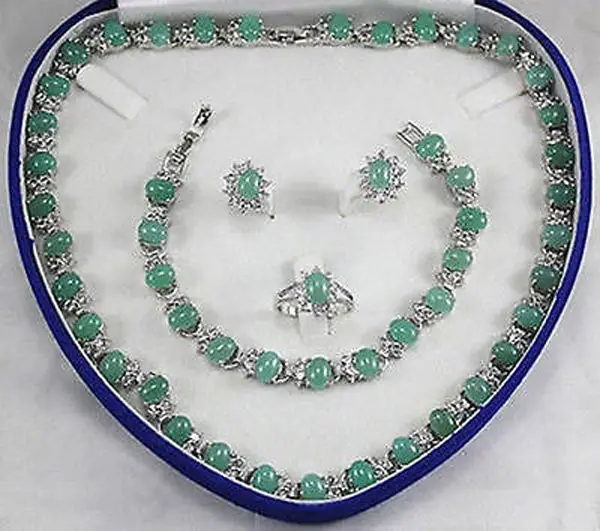 

hot sell new - Natural Light Green Jade Necklace Bracelet Earring Ring Jewelry Sets AAA NEW