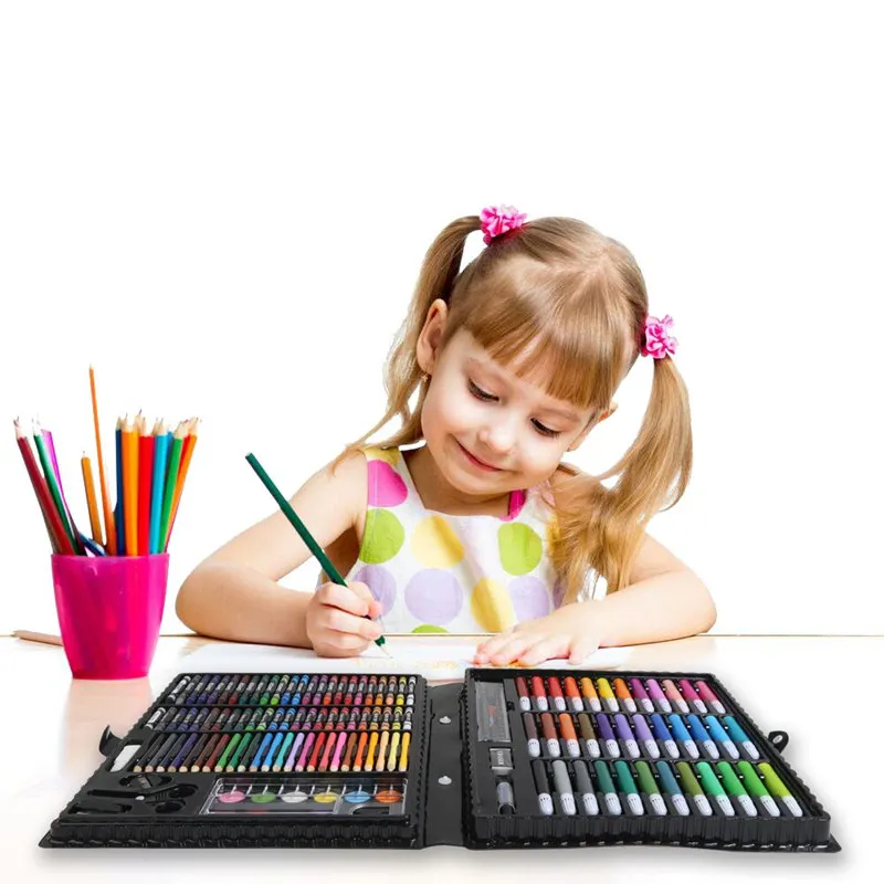 Billige 150 176 stücke Malerei Zeichnung Set Kreide Farbige Bleistifte Aquarelle Stifte Für Kinder Kinder Student Künstler Kunst Set Pinsel