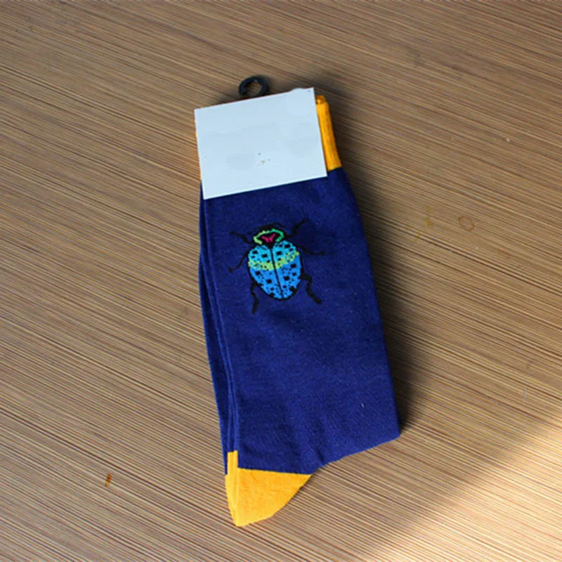 Веселые Носки с рисунком кактуса/пингвина/вишни/национального флага, Креативные Свадебные Носки с рисунком, мужские деловые носки Harajuku - Цвет: Sky Blue Socks