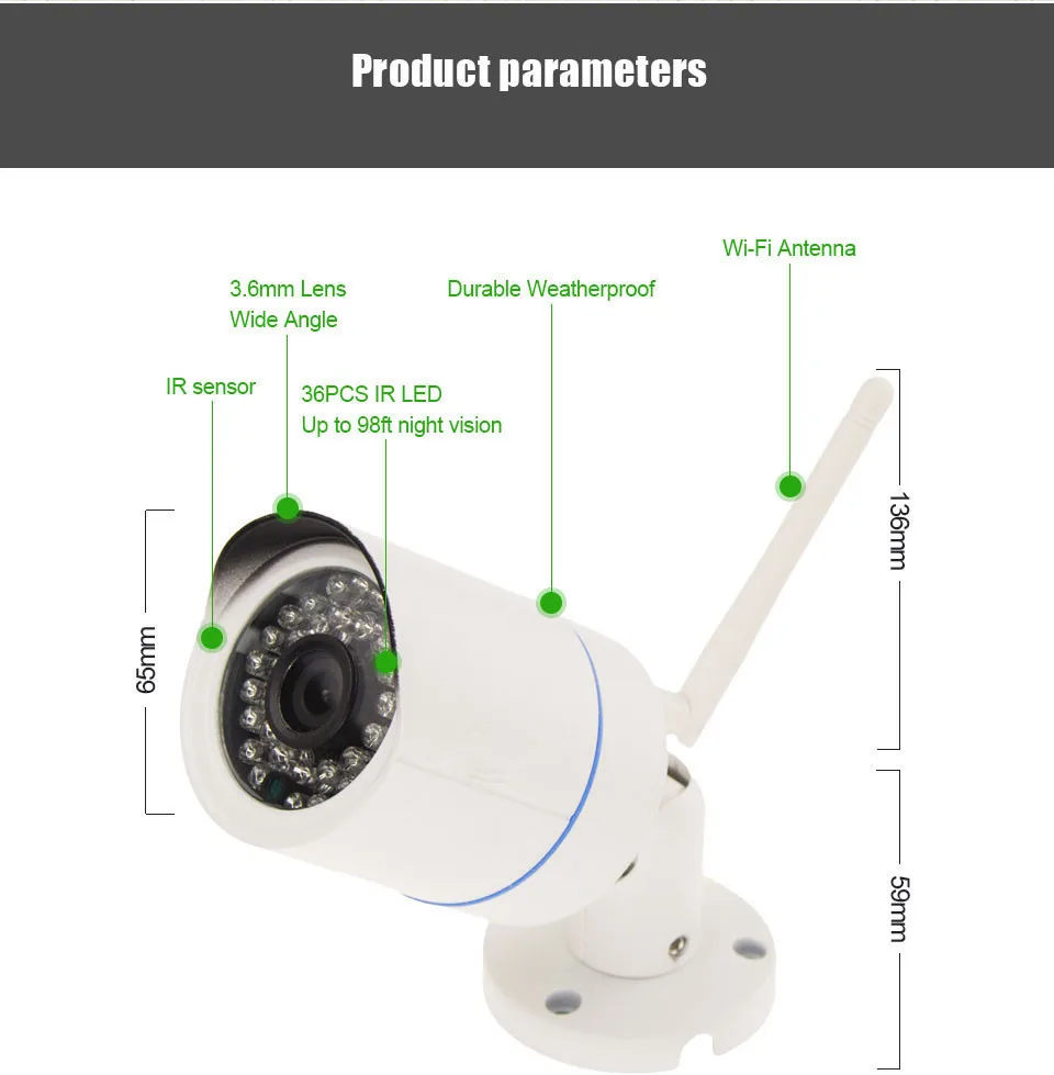 720 P/1080 P наружная камера wifi Водонепроницаемая Пуля безопасности IP CCTV камера ночного видения P2P сетевая камера видеонаблюдения