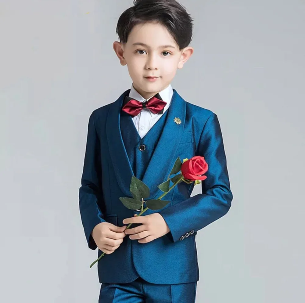 

Costume Homme Blue Groom Prom Boy Suit 3Pieces(Jacket+Pant+Vest+Tie) Kids Suit Set For Wedding Terno Masculino Trajes De Hombre