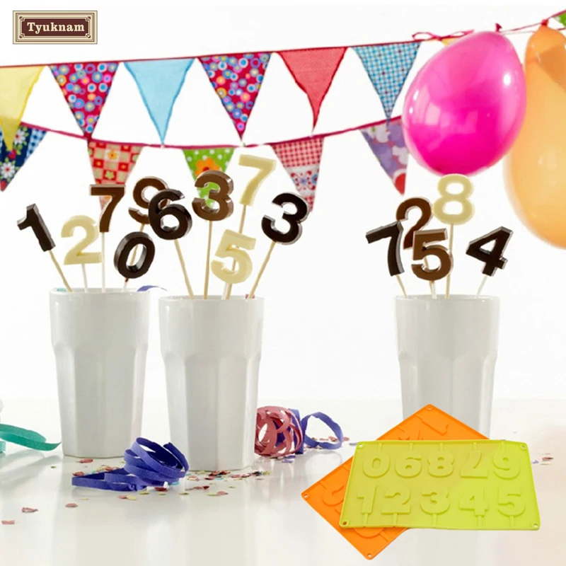 Kids Number 0-9 Silicone Lollipop Mold Large Chocolate Decorating Baking Mould DIY 3D Star Fondant Cake | Дом и сад