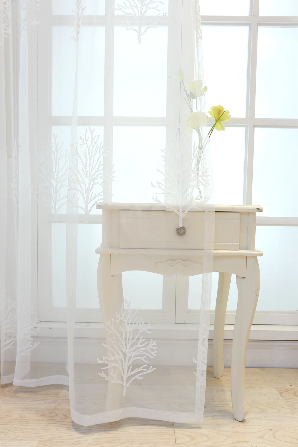 Window living tree white trees embroidered voile room curtains for living room curtain drapes tulle sheer window A951 (27)