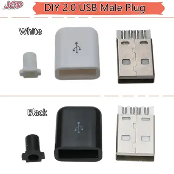 

JCD USB Male Connector 2.0 Plug 4 Pin Type A Components White Black Plastic Cover 2.0 USB Connector