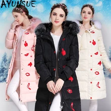 AYUNSUE/пуховик в китайском стиле, Женское зимнее длинное пальто с капюшоном, Женская парка с воротником из лисьего меха, женские пальто, женская куртка, KJ648