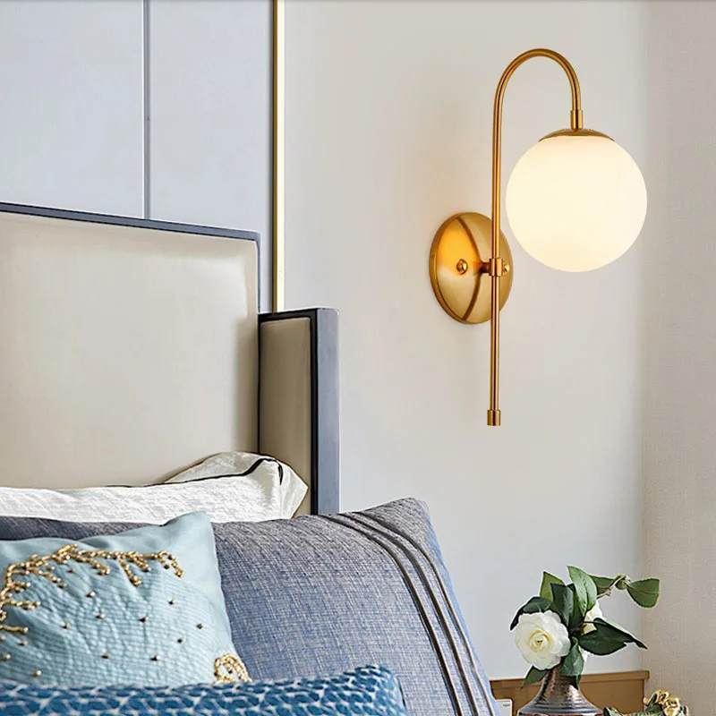 Modern Gold Wall Light White Glass Ball Wall Lamp Bedside Hotel Home Indoor Wall Lighting Fixture LED Creative Home Lights (1)