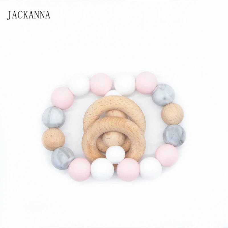 Детские Силиконовые Прорезыватель для зубов в форме кольца пищевой силикон и бук зубцы из древесины кольцо браслеты из бисера погремушка