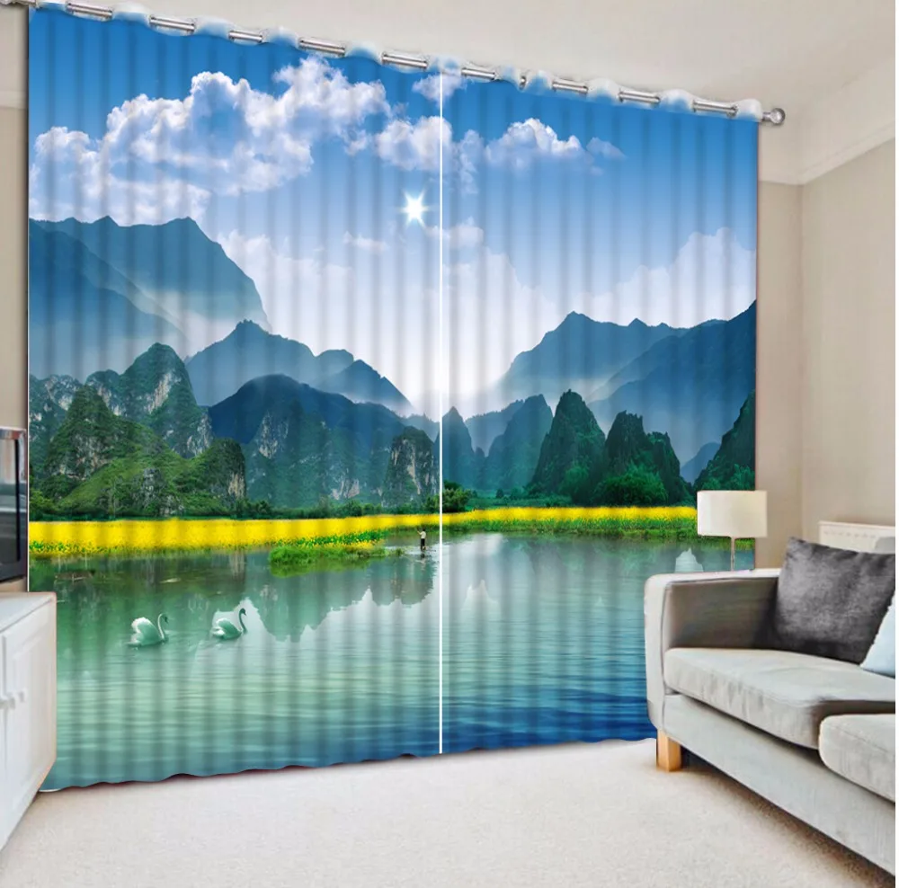 Luxury Modern Scenery Curtains Blue Curtains Yellow Curtains Home
