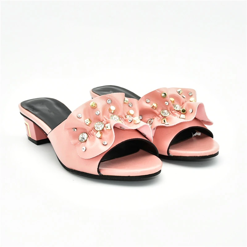 Новейший дизайн; женские босоножки в африканском стиле; коллекция года; летние женские модельные туфли; элегантные туфли с открытым носком и кристаллами; свадебные туфли со стразами - Цвет: Peach