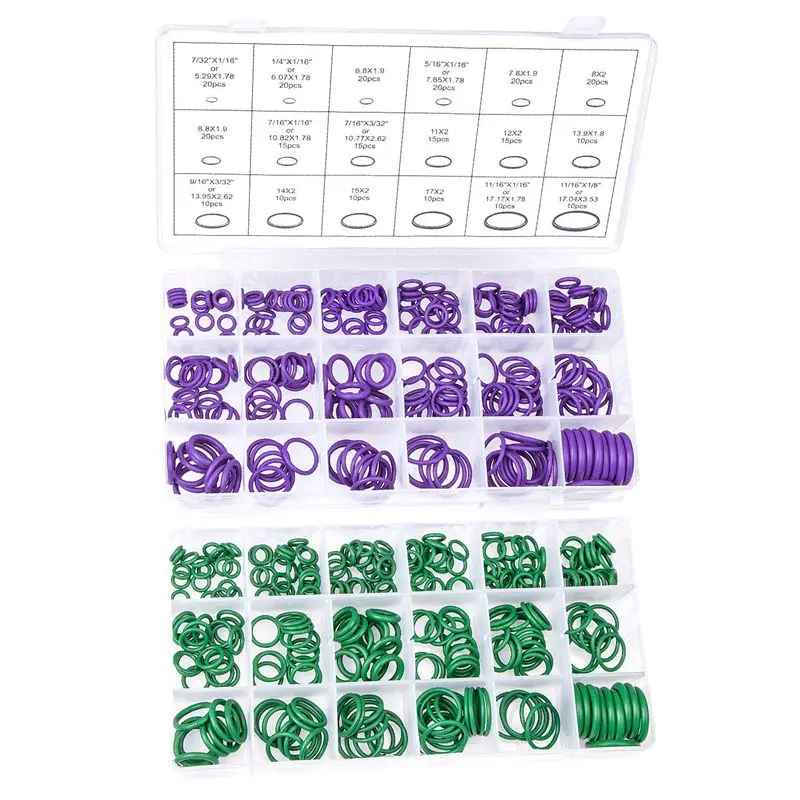 

540 Pcs /18 Sizes Rubber O Rings, Green/Purple Sealing Washer Assortment Kit For Plumbing, Automotive, General Repair With Cas