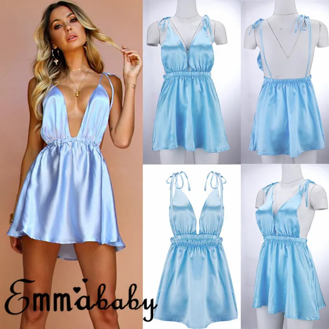 UK Women Deep Backless Plunge V Neck Short Mini Dress Ladies Evening