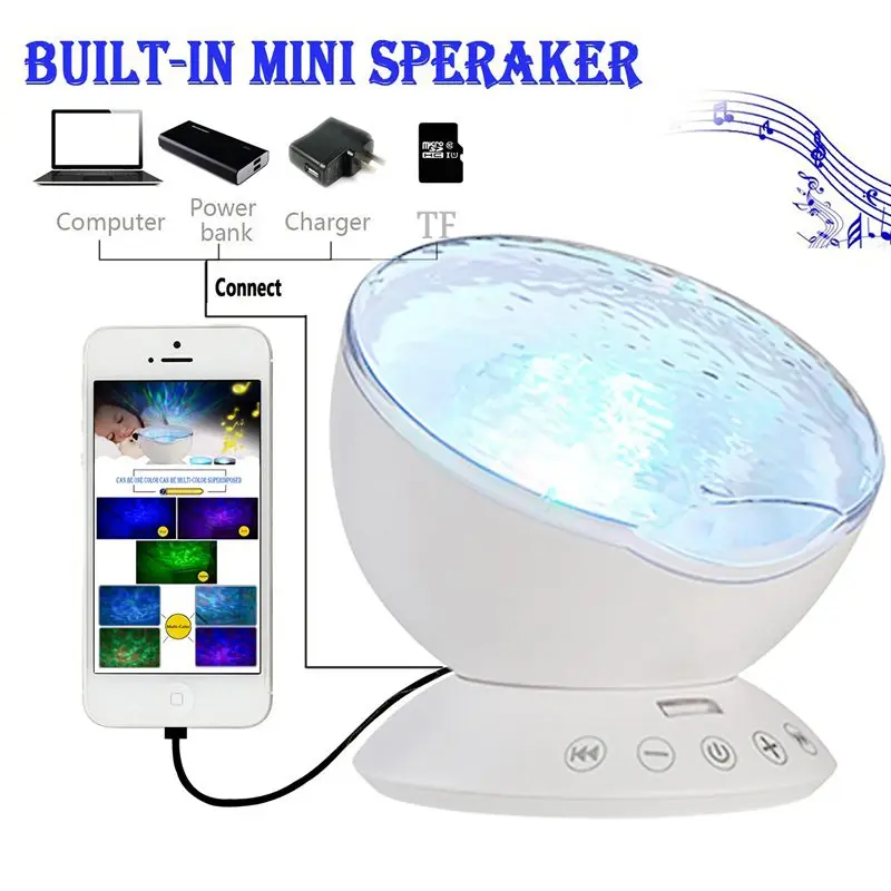 

WSFS Hot Starry Sky Remote Control Ocean Wave Projector Built-in Mini Music Player Novelty 7 Color Changing LED Night Light