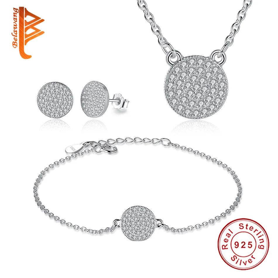 

BELAWANG 100% 925 Sterling Silver Circle Jewelry Sets For Women CZ Wedding Engagement Bridal Jewelry Making Symbolize Reunion