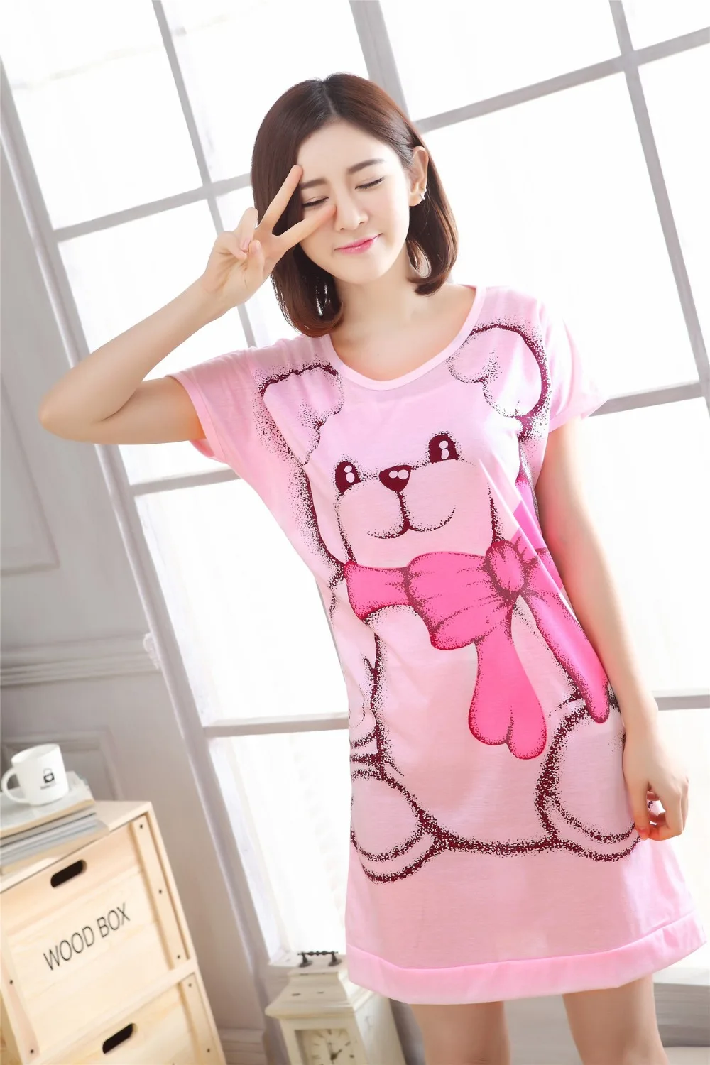 Женская хлопковая ночная рубашка с героями мультфильмов, платье для сна с коротким рукавом, ночная рубашка размера плюс, сексуальная ночная рубашка, повседневная домашняя одежда