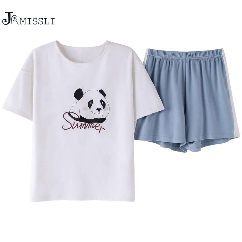 

JRMISSLI new arrival Summer Pajama suit Girls Women Cartoon lovely Home Panda animal T-Shirts shorts Pajama Sets