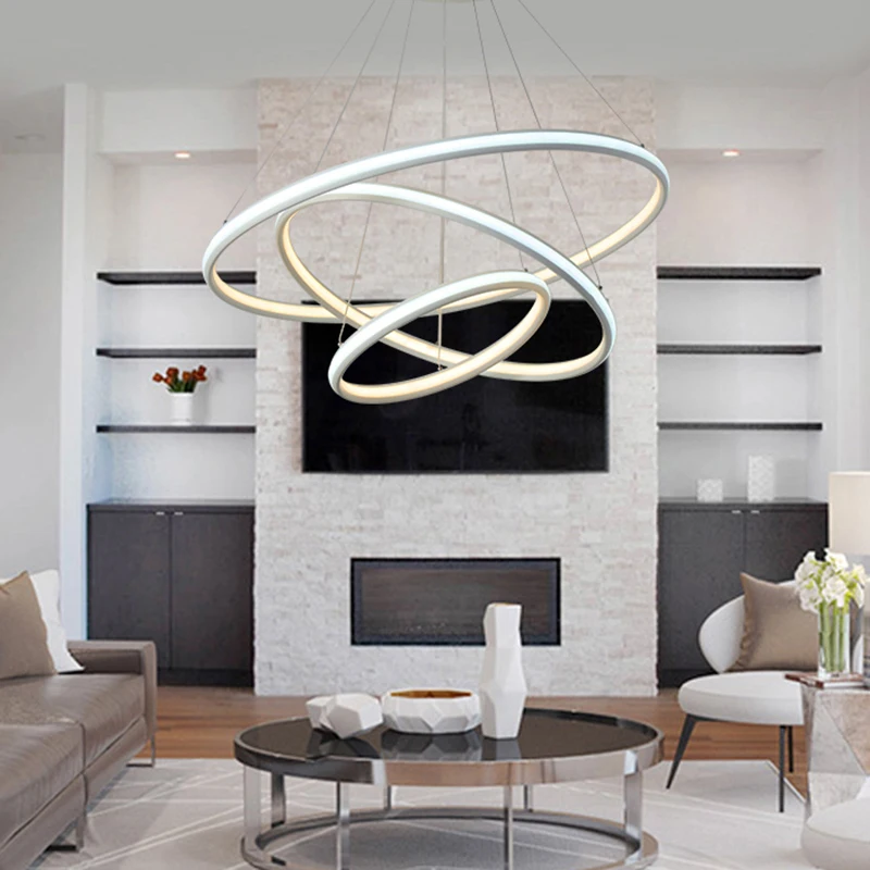

NEO Gleam High Brightness Double Glow Modern Led Chandeliers For Dining Kitchen Room Rings Aluminum White Hanging Chandelier