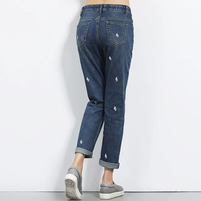 Kopen 2018 LEIJIJEANS Lente En Zomer Plus Size Lightening Gedrukt Mid Taille Volledige Lengte Mode Losse Denim Boyfriend Vrouwen Jeans