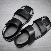 Мужские кожаные сандалии ретро, Национальный стиль повседневная обувь, сандалии обувь с застежкой на липучке; обувь на мягкой подошве с открытым носком; пляжные сандалии