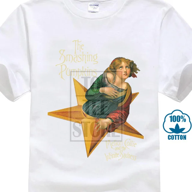 Футболка с надписью «Mellon Collie And The Infinite sadnesse», Повседневная футболка, Мужская Классическая футболка с коротким рукавом и рисунком - Цвет: Белый