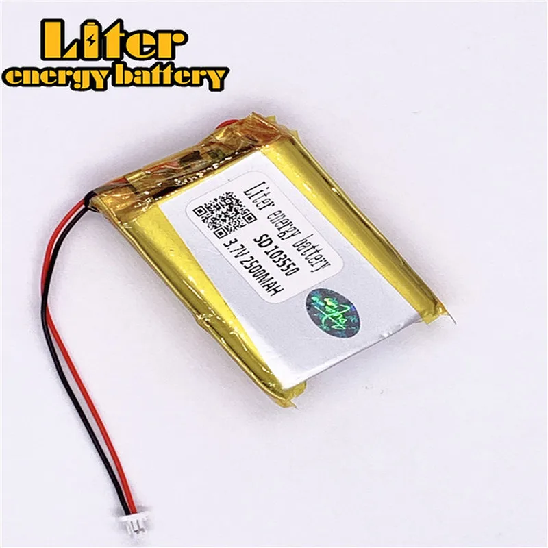 

1.0mm -2wire plug 3.7V 103550 2500mah MP3 MP4 MP5 small toys Rechargeable li-ion batteries lipo battery with wires