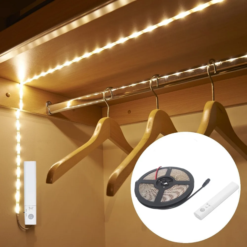 

PIR Motion Sensor Battery LED Strip Light 3528 Waterproof Bed Cabinet Closet Light 1m 2m 3m 5V USB LED Strip Lamp TV Backlight