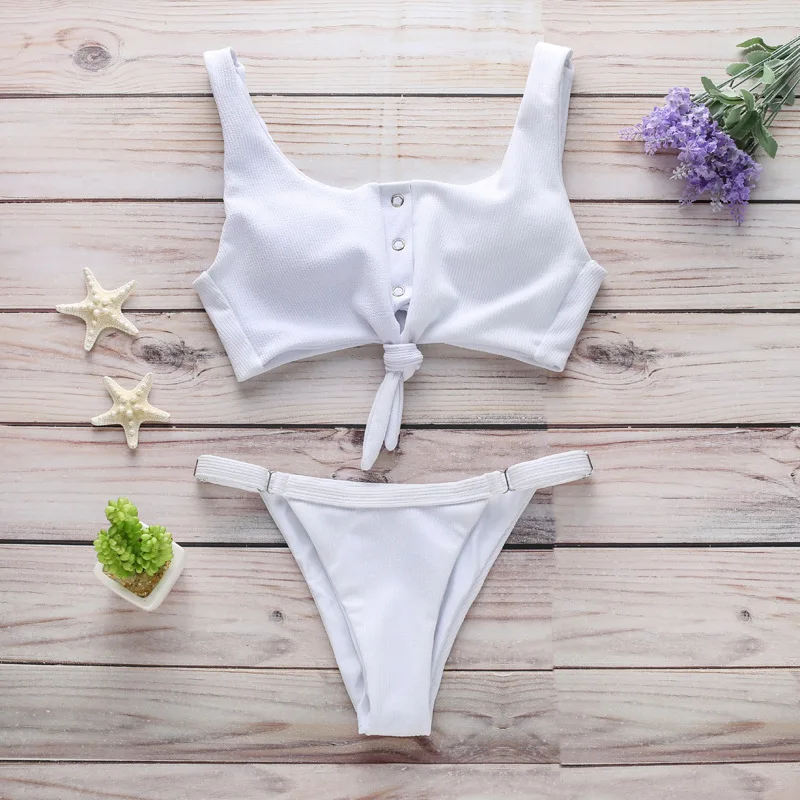 

HOT Ladies Bikini Set Solid Color Bikini Adjustable Buckle Bra Briefs Swimsuits for Beach Swim HV99