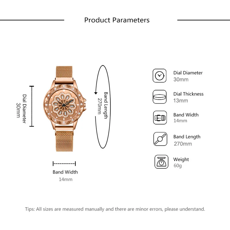Модные женские кварцевые часы с цветами и бриллиантами, женские часы с вращающимся циферблатом и магнитной сеткой, женские часы, Роскошные наручные часы