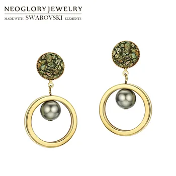 

Neoglory Simulated Pearl Round Circle Dangle Earrings Korean Stylish For Lady Daily Dress Party Brilliant Gift Fashion Sale
