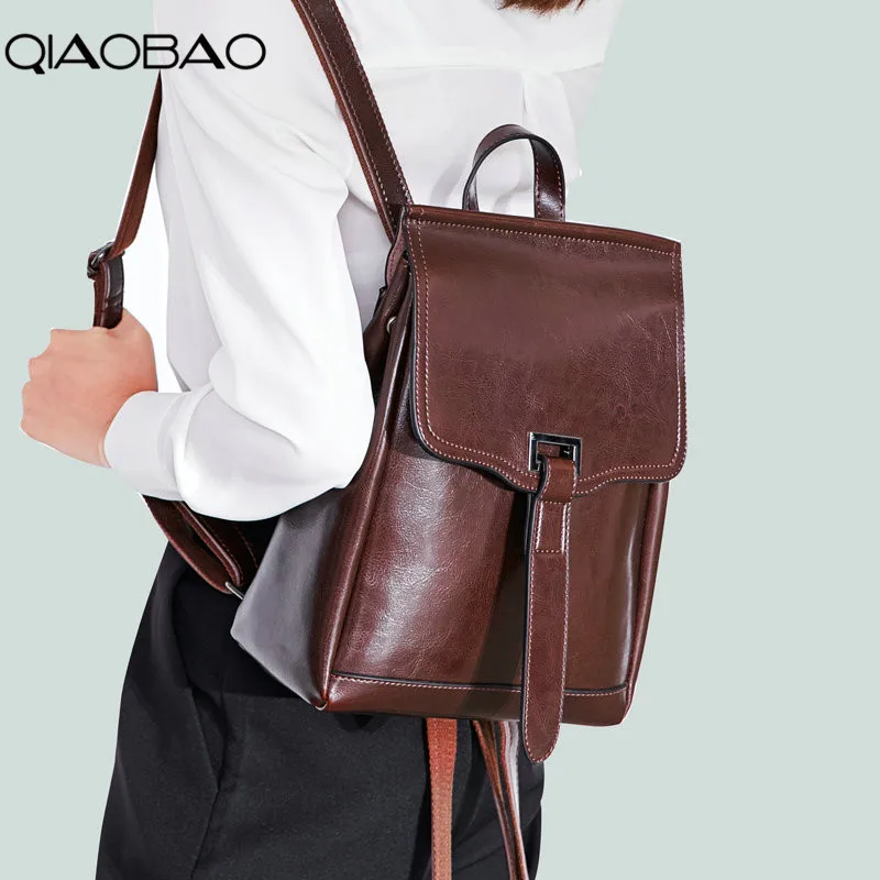 New Product  QIAOBAO High Quality Genuine Cowhide Leather Backpack Woman Fashion Female Backpack Large Capacity 