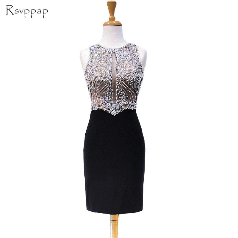 

Sparkly Black Prom Dress 2019 Real Picture Bling Bling Beaded Crystals Straight African Short Prom Dresses