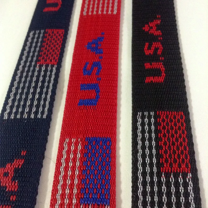 high tenacity 1.5mm thickness 3cm width woven nylon American national flag motif webbing, HF170717C