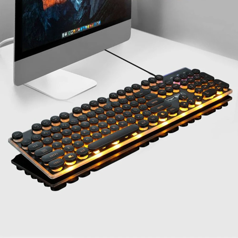 Игровая клавиатура с подсветкой в стиле стимпанк ретро круглая/квадратная USB