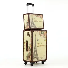 2" 22" 2" дюймов ретро pu комплект багажных сумок на колесиках в стиле Парижа дорожные сумки Эйфелева башня печать чемоданы