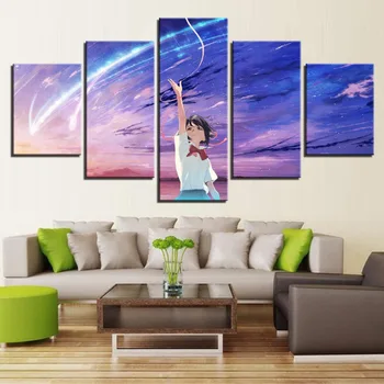 

Cartoon Spray Painting 5 Panel Canvas Art Japan Your Name Anime Movie Modern Poster Print Framed Wall Picture Home Decoration