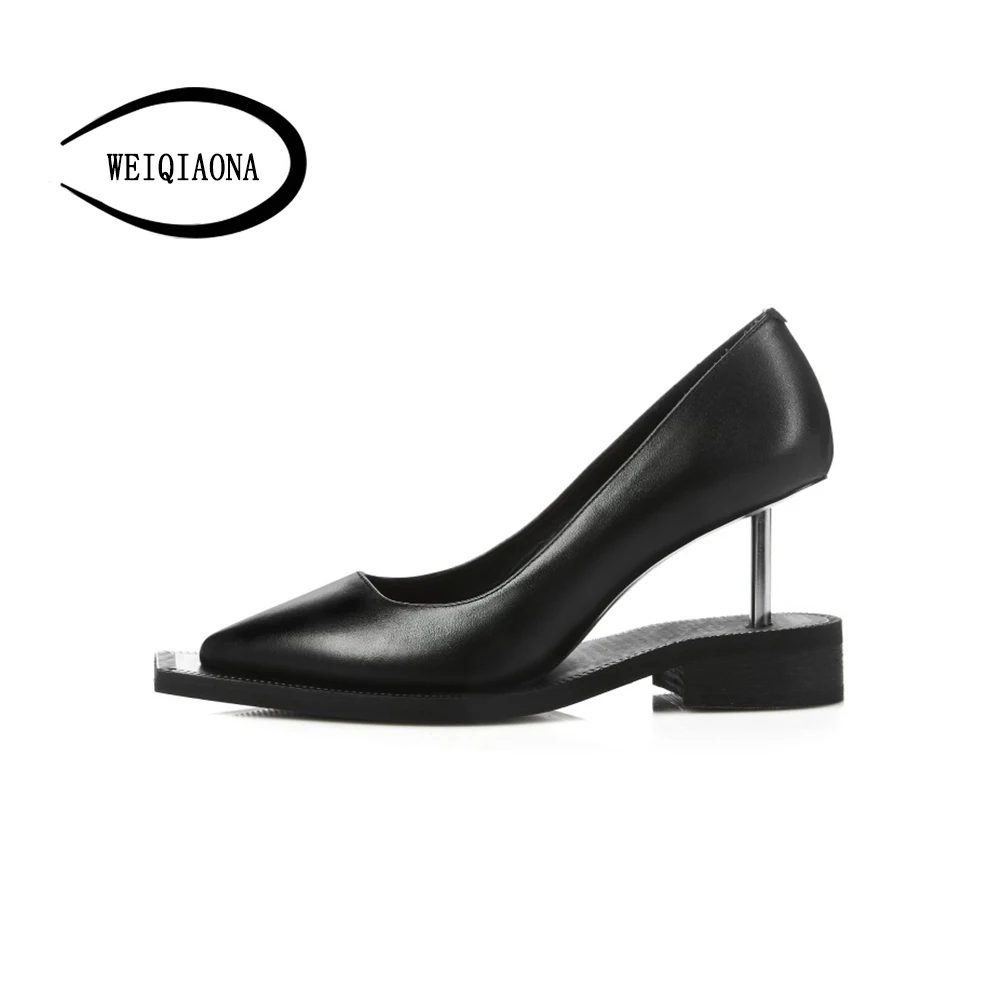 Taille Cuir Des 39 Véritable Peu Pointu Haute Weiqiaona Chaussures Choisit Talons Pompes Robe Noir Rétro Profonde Femmes Personnalité 34 En 8qaWPnU